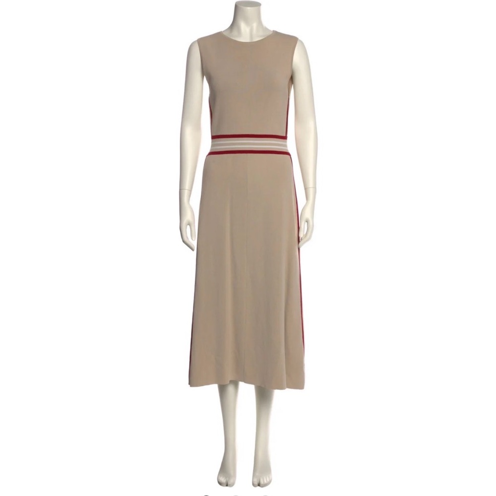 Canadian brand Judith & Charles Tan Midi Dress with Red Stripes NWOT